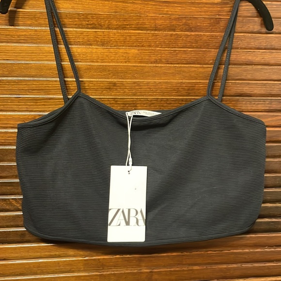 NWT Zara Black Ribbed Crop Tank Top Camisole - Picture 4 of 6